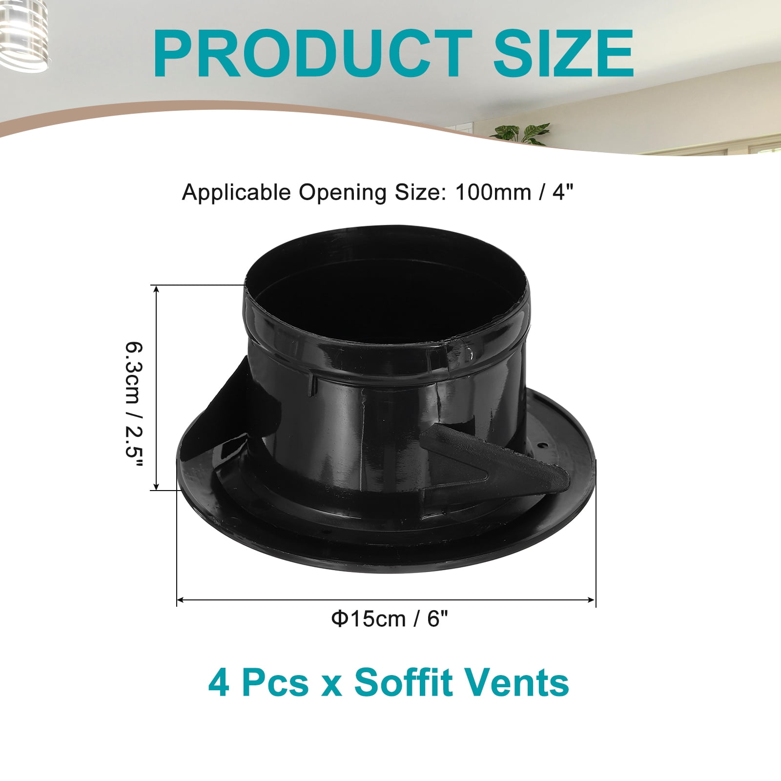 Uxcell Round Air Vent Cover, Soffit Vents ABS Adjustable Ceiling Vent Covers Air Vent Louver for Bathroom Kitchen 4 Inch