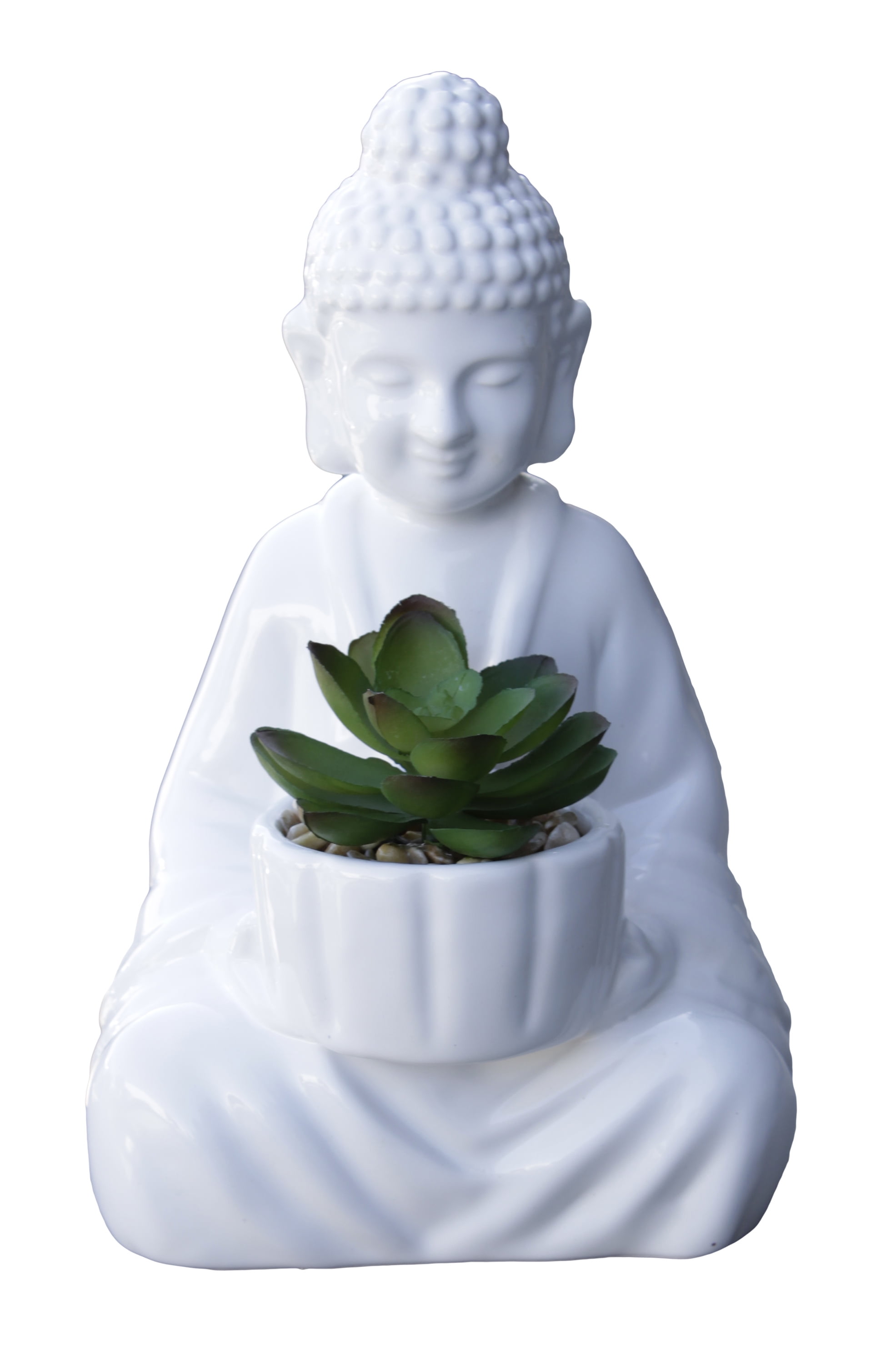 Mainstays 8.5" Artificial Succulent Arrangement in White Buddha Ceramic Planter (8.5"H x 5"W x 5"D)