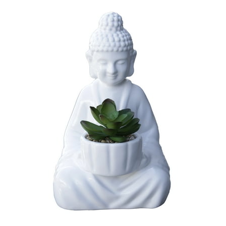 Mainstays 8.5" Artificial Succulent Arrangement in White Buddha Ceramic Planter