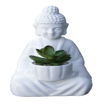 Mainstays 8.5" Artificial Succulent Arrangement in White Buddha Ceramic er (8.5"H x 5"W x 5"D)