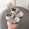 thumbnail image 2 of Gpaecead Baby Girls Bow Mary Jane Flats Soft Sole Non Slip Faux Leather Princess Dress Shoes For Toddler First Walker, Silver, 2 of 8