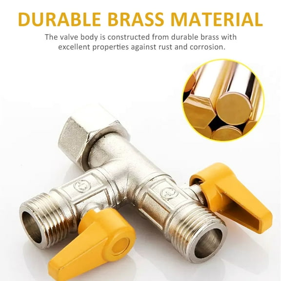 3 Brass Shower Arm Diverter Valve, G1/2'' Shower Diverter Valve RV 3-Way By-Pass Valve Replacement, Universal T-Adapter Valve For Bathroom, Toilet, Kitchen