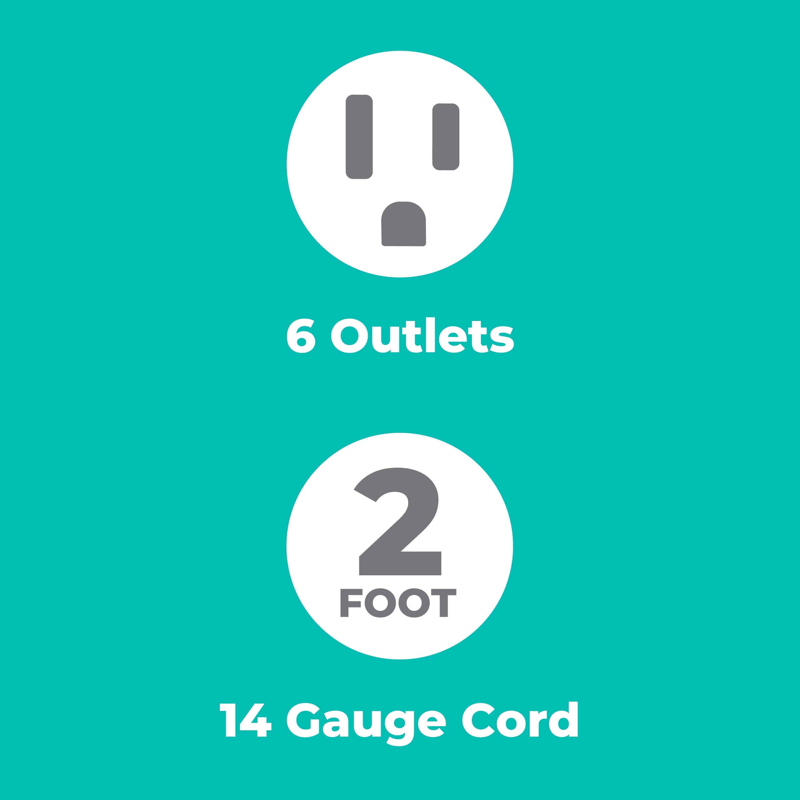 KMC Surge Protector Power Strip, 6-Outlet, 10-Pack, 2-Foot Cord, 735 Joules, Black