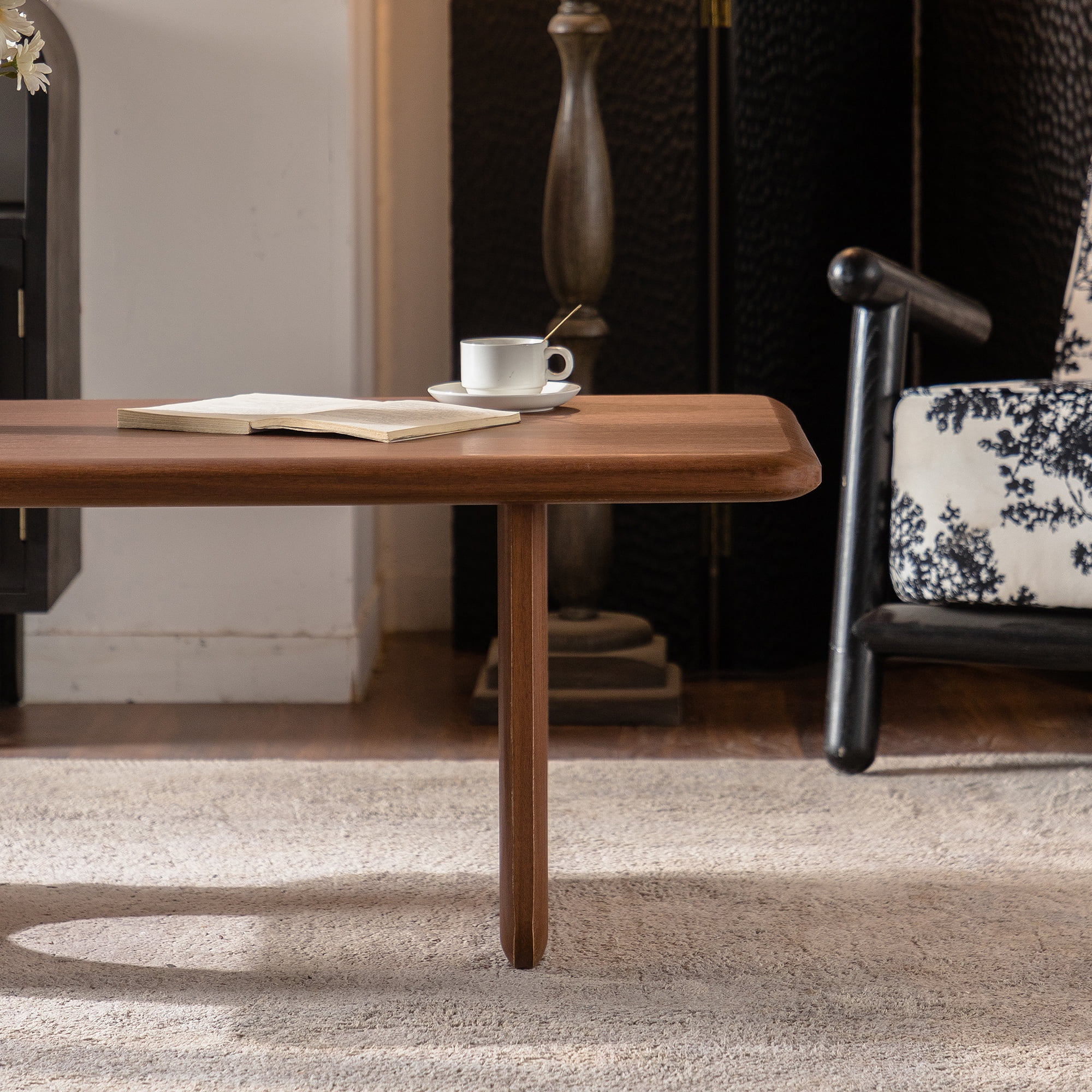 47.24-Inch Rectangular Wood Coffee Table with U-Shaped Legs, Modern Minimalist Center Table for Living Room, Walnut