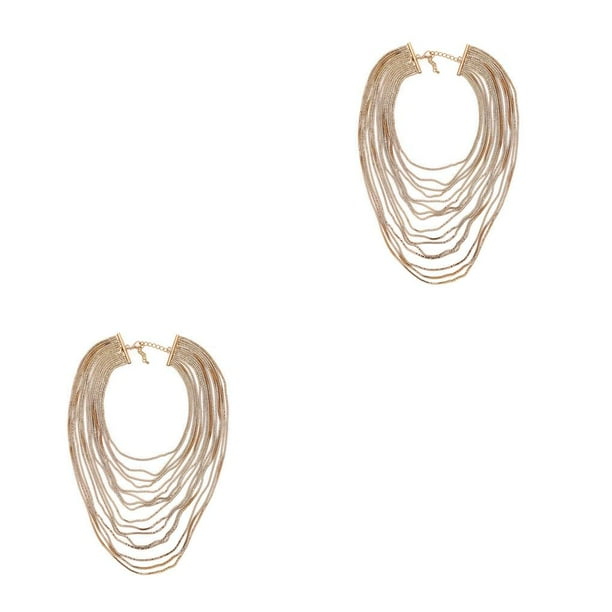 Minnieouse Gargantilla de cadena de Metal de lujo, collar brillante, joyería larga multicapa para banquete, baile de boda, fiesta, bola dorada Dorado 2piezas