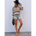 thumbnail image 5 of Women'S Colorful Sweater Crochet Open Knit Long Sleeve Crew Neck Oversized Sweater Blue S, 5 of 8