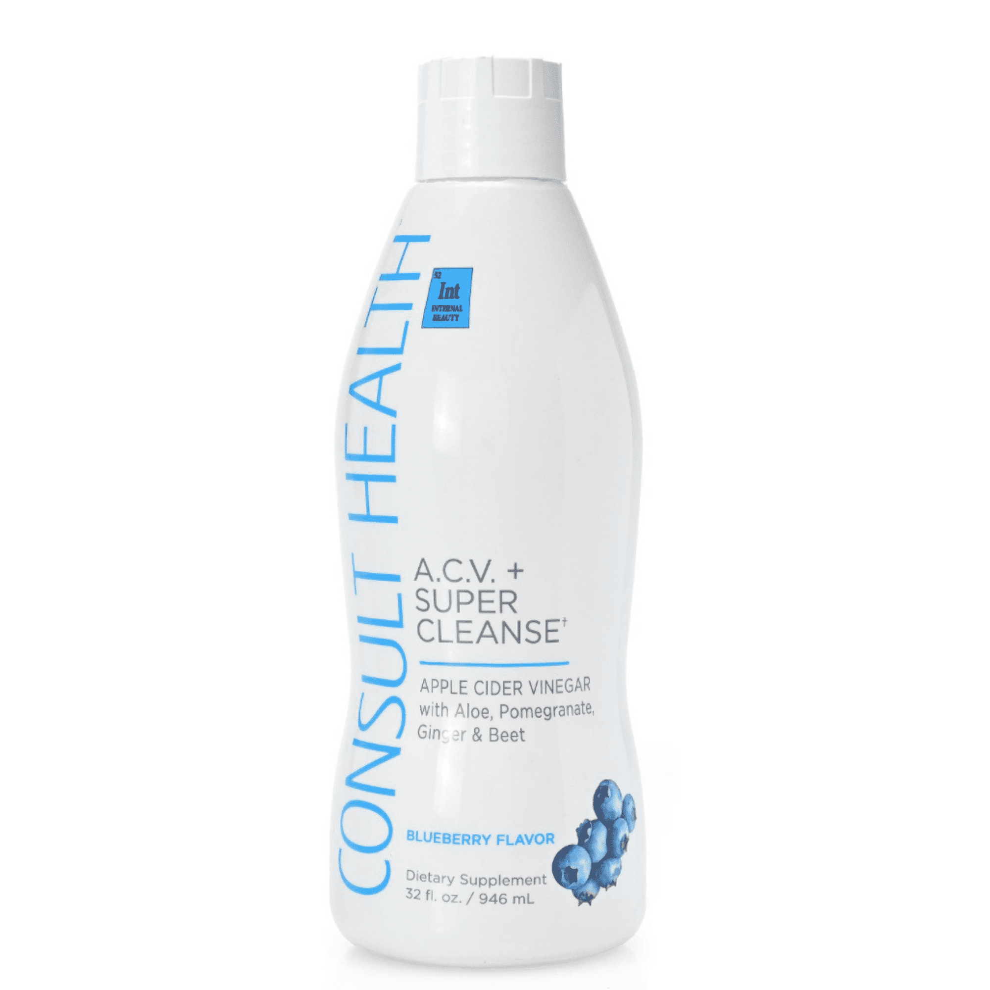 Consult Beaute A.C.V. + Super Cleanse - Promotes Gut Health, Excellent Fiber Source - Blueberry - 32 Fl Oz