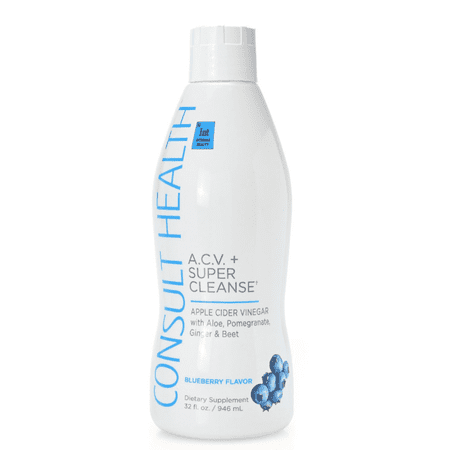 Consult Beaute A.C.V. + Super Cleanse - Promotes Gut Health, Excellent Fiber Source - Blueberry - 32 Fl Oz