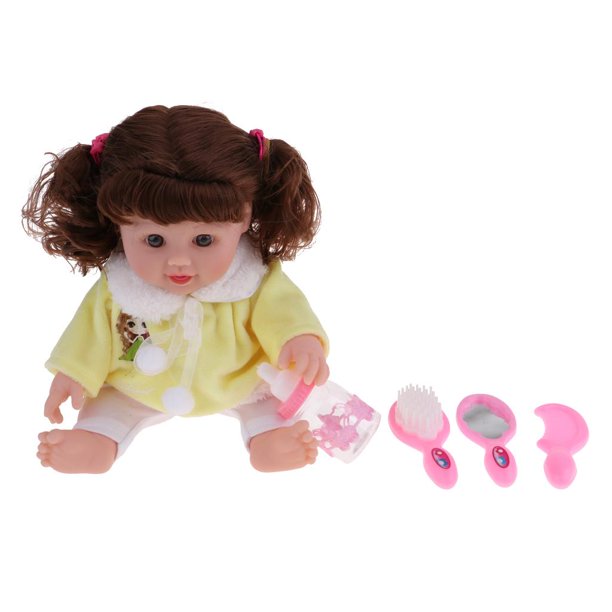 Muñeca de niña recién nacida 30cm vinilo bebé muñeca amarilla con accesorios niños Playmate Toy Magideal Muñeca de niña recién nacida