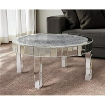 HomeRoots 568901 31 in. Silver Mirrored Glass & Faux Crystal Round Coffee Table