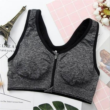 Front Workout Bra Top - Women Raceback Front Zip Sports Bra, Workout Fitness Padded Tank Tops Color:Gray Size:S/M