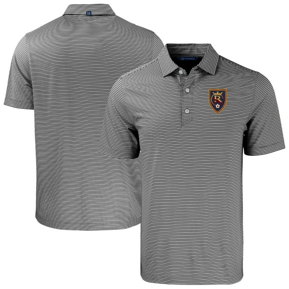Men's-Cutter & Buck Black Real Salt Lake Forge Eco Double Stripe Stretch Recycled Tri-Blend Polo