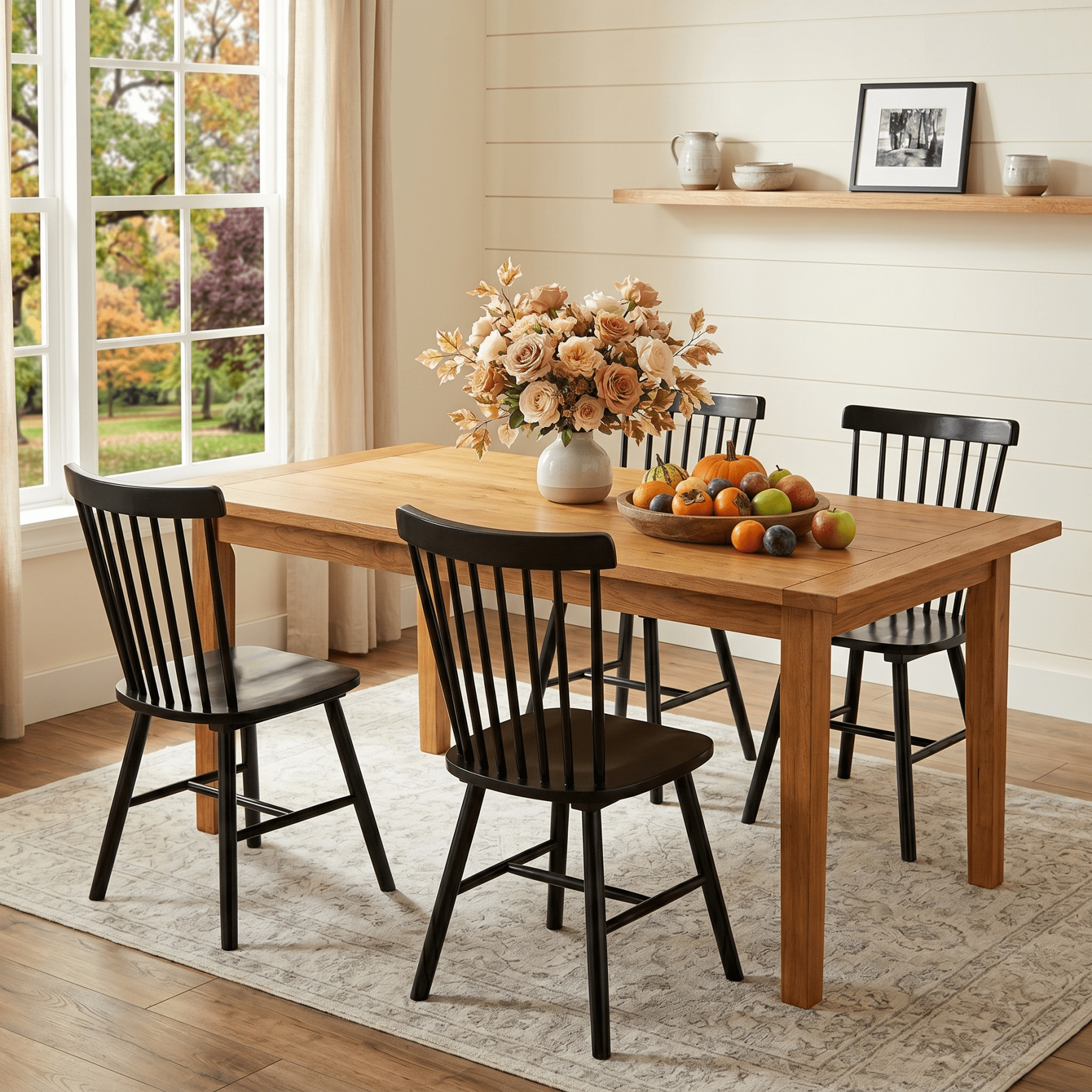 TrumanPick Farmhouse Windsor Dining Chairs Set of 4, Spindle Back Wood Dining Room Chairs, Kitchen Chairs for Living Room & Restaurant, Black