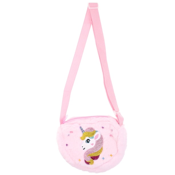 Bolso de hombro con estampado de unicornio de peluche para niña, bolso de peluche de unicornio, lindo bolso de hombro