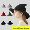 thumbnail image 2 of Funie Shaman Hat Solid Color Steeple Unisex Wide Brim Foldable Knitted Witch Cap for Halloween, 2 of 8