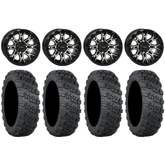 System 3 ST-6 14" Wheels Black 28" Versa Cross V3 Tires Kawasaki Teryx Mule