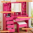 thumbnail image 3 of Ktaxon Large 47.2" Makeup Vanity with 3 Color Lights, Dressing Table with USB Charging Station, Pink, 3 of 9