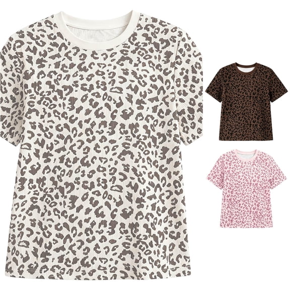 XIAOCHA Womens Leopard Print Tees Crew Neck Short Sleeve Casual Loose T-Shirts