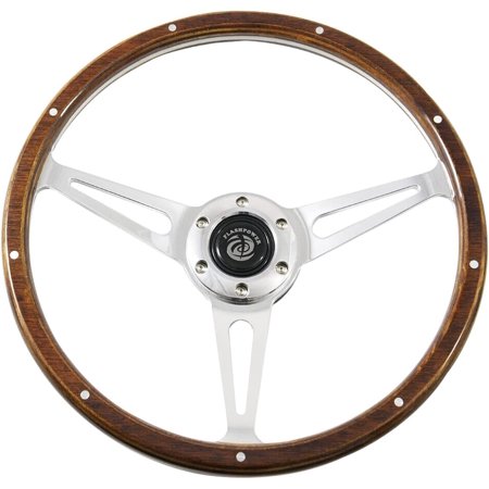14'' Classic Riveted wooden steering wheel with 6 bolt and Horn Button