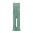 thumbnail image 4 of Conjunto de dos piezas para mujer: top corto sin mangas con volantes y pantalones anchos, cintura elástica, bolsillos, conjunto informal de verano, 4 of 7