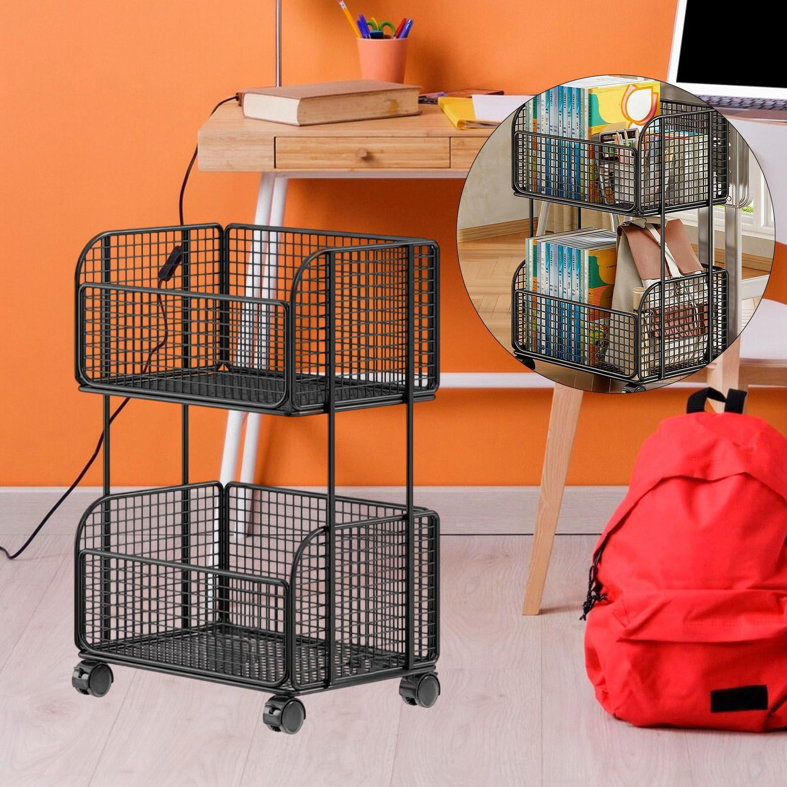 kowaku Rolling File Folder Cart,Mobile Utility Cart School with Lockable Wheels under Desk Storage Organizer for Bathroom Toiletries Black Two Layer
