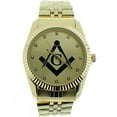 thumbnail image 2 of Masonic Watch - Dark Masonic Logo Compass & Square - Gold Color Steel Band - CZ, 2 of 2