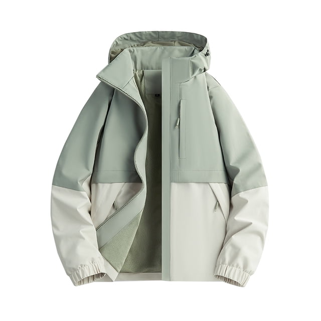 Styesk Jackets for Men Man Color Match Water Resistance Drawstring Pockets Hooded Outdoor Jacket Coat