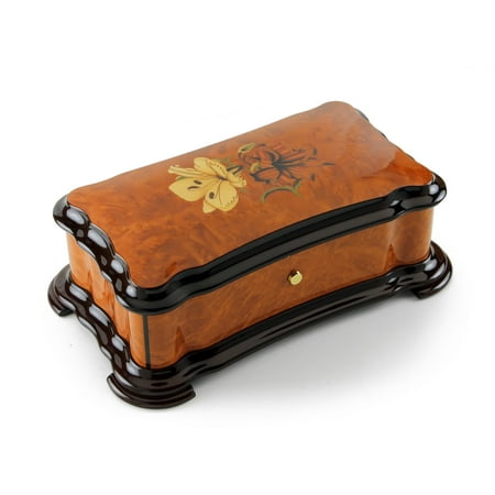 Reuge Swiss Music Box - Gorgeous Lilies Hand Inlay 3 Part 72 Note Reuge Music Box -