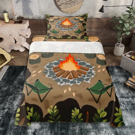 Erosebridal Teens Adventure Theme Twin Sheet Sets 3pcs,Kids Boys Girls Camping Tents Bedding,Breathable Home Decor