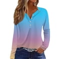 thumbnail image 2 of Womens Tops Women's Fashion Casual Gradient Printed V-Neck Long Sleeve Button T-Shirt Top, 2 of 5