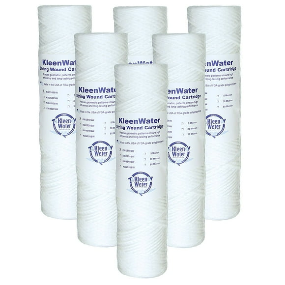 Kleenwater Kw2510Sw Replacement String Wound Water Filters Cartridges, Dirt Rust Sediment Filtration, Made In Usa, Set Of 6