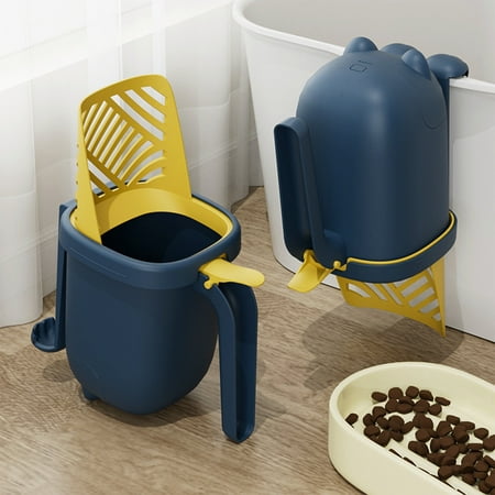 Cat Litter Scoop 3-in-1 Poop Disposal System | Portable Litter Box Shovel with Holder | Waste Storage Container | Built-In Bag Storage | Lightweight Plastic | Multicolor | 24x19x15cm