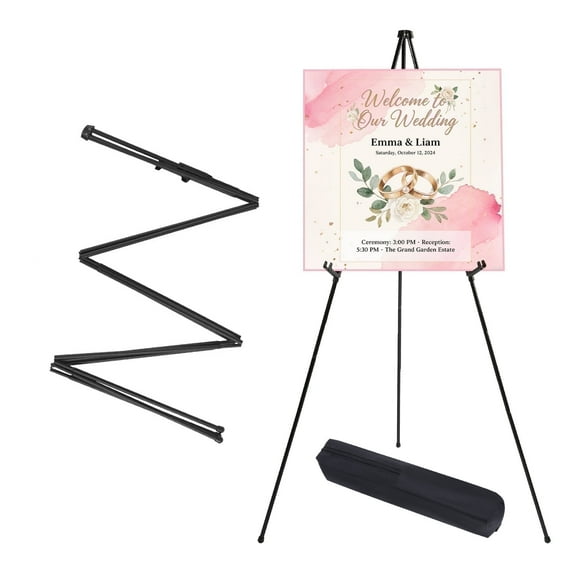 MXG  Black Metal Painting Display Art Easel Stand  Adjustable 2 Tray Portable Tripod,for Event Signs Display