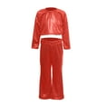 thumbnail image 5 of Boy Dance Sparkly Red Dance Long Sleeve Crop Top and Flared Pants Outfit Set Girls Dance Clothes Stage Performance Outerwear, 5 of 7