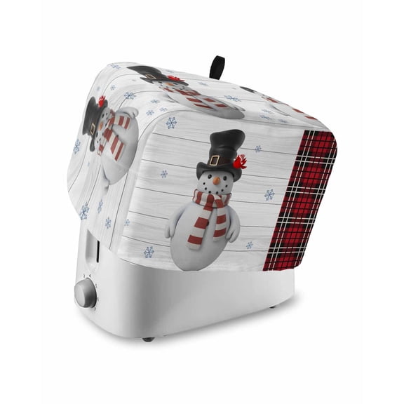 Snowman Toaster Cover 4 Slice, Large Kitchen Appliance Covers, Christmas Cardinal Birds Red Black Buffalo Plaid Toaster Oven Cover with Loop, Bread Machine Cover Polyester Dust Cover Protection