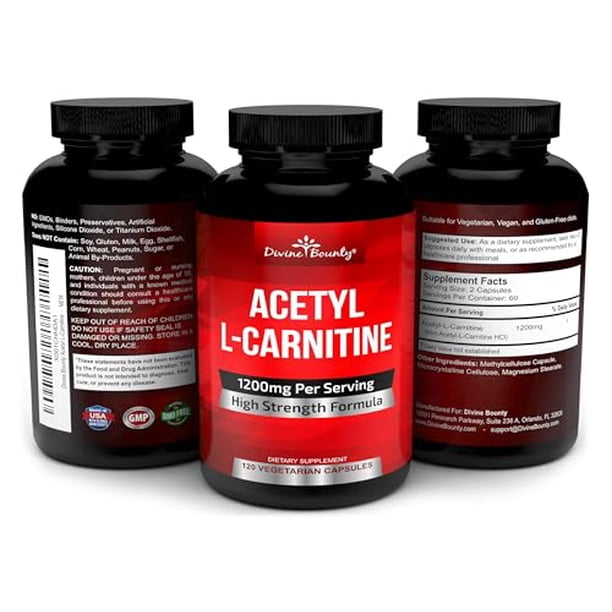 divine bounty acetyl l carnitine L-Carnitine Capsules 1200mg Per Serving - Supplement 120 Vegetarian Capsules Eight weeks of resistance fatigue relief tablet Count:Dihexa (#60 ct)