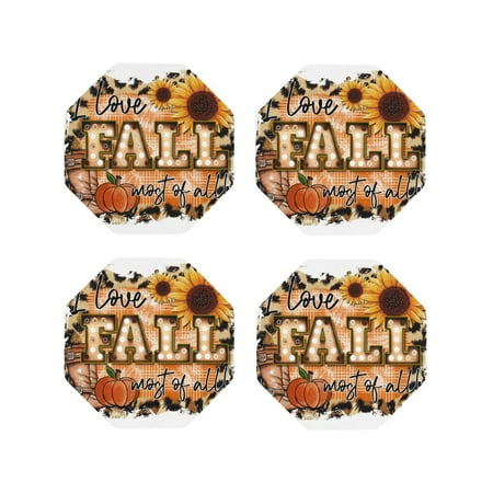 

Honeii I Love Fall Most Of All Print Leather Coaster Set of 4 Ideal for Safeguarding Your Furniture from Drinks Spills and Effortless Cleanup-Octagon