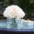 thumbnail image 2 of Enova Home Artificial Flowers 18 Heads Silk Roses Fake Flowers Arrangement in Cube Glass Vase with Faux Water for Home Office Wedding Decoration (Beige Cream), 2 of 4
