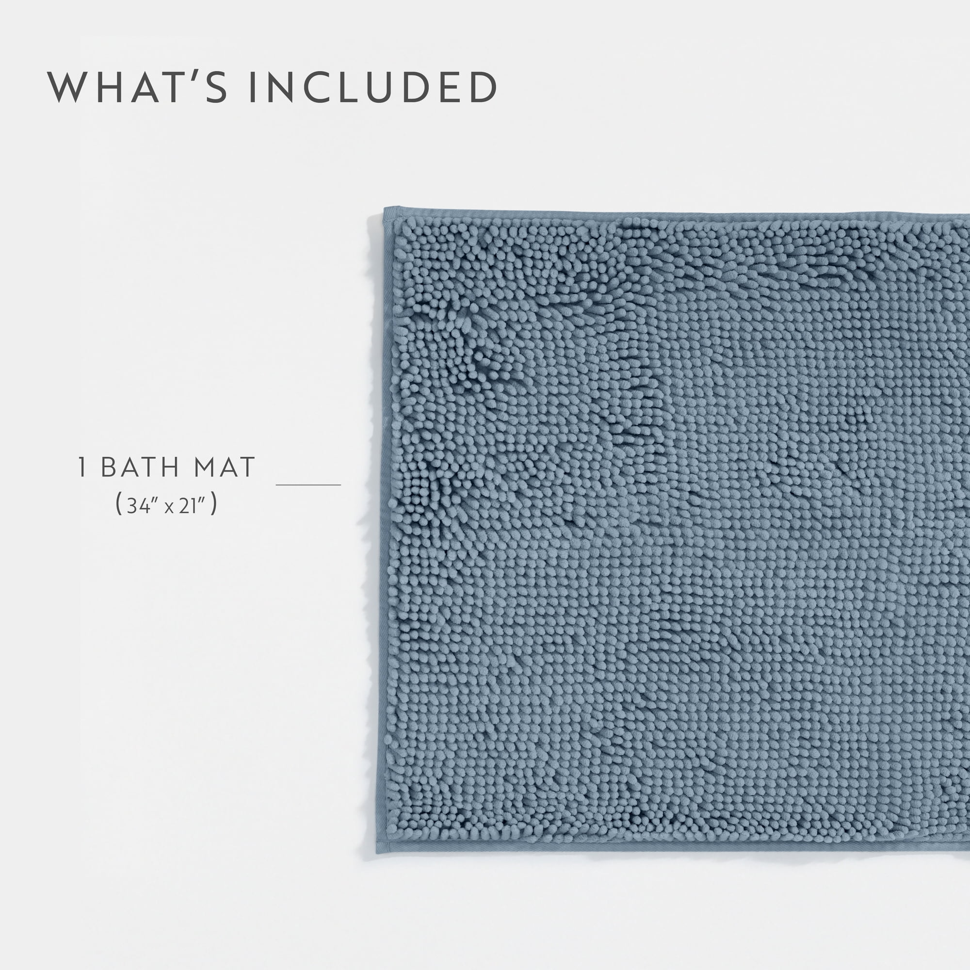 Soft Absorbent Chenille Bath Mat Rug with Anti-Skid Rubber Backing, 34 x 21, Light Blue, by Noble Linens