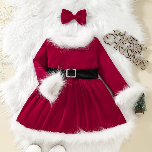 Falda navideña para niños Falda de princesa de peluche Cinturón de lazo Disponible en 2 colores