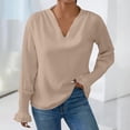 thumbnail image 2 of GigrtiJin Long Sleeve Shirts for Women V-Neck Solid Color Casual Loose Blouse Fashion Lightweight Loose Pullover Tops, 2 of 6