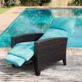 thumbnail image 3 of Chaise de Patio Inclinable à Plat à 150°, Chaise Longue d'Extérieur en Osier Toutes Saisons avec Dossier et Repose-Pieds Réglables, Coussin Amovible, Table d'Appoint Relevable, Cadre en Acier Enduit de Poudre, Jardin et Terrasse, 3 of 8