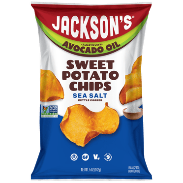 Jackson's Sweet Potato Kettle Chips with Sea Salt, Avocado Oil, Free of Top 9 Allergens, 5 oz