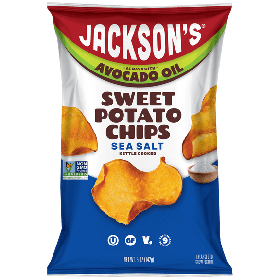 Jackson's Sweet Potato Kettle Chips with Sea Salt, Avocado Oil, Free of Top 9 Allergens, 5 oz