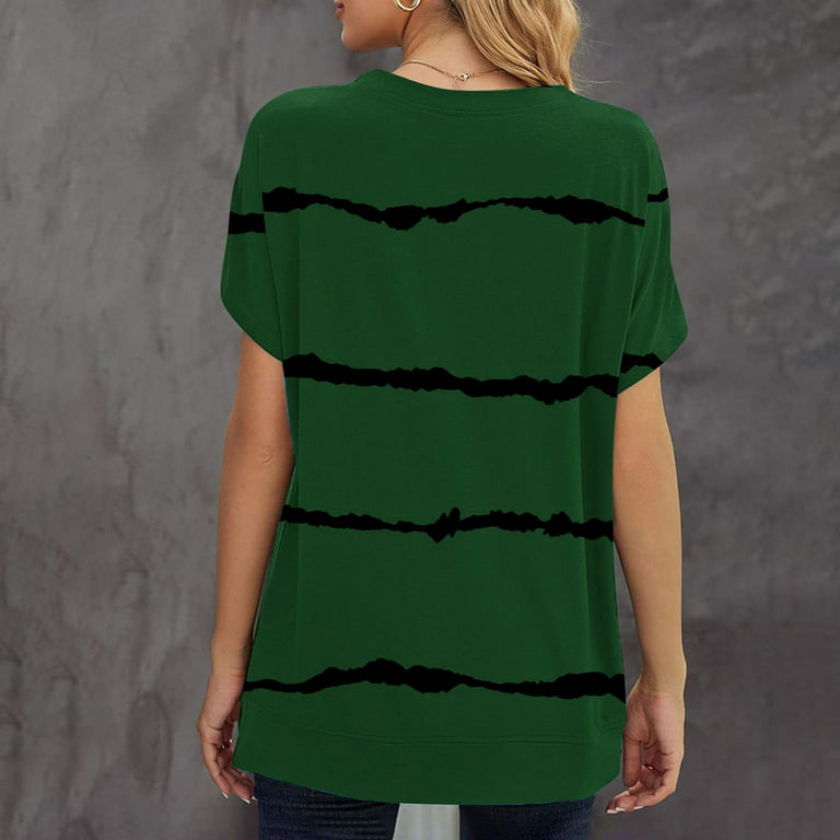 XFLWAM Womens Tops Long Sleeve Color Block Floral Shirt Casual Crew Neck  Top Loose Tee Shirts Green 3XL 