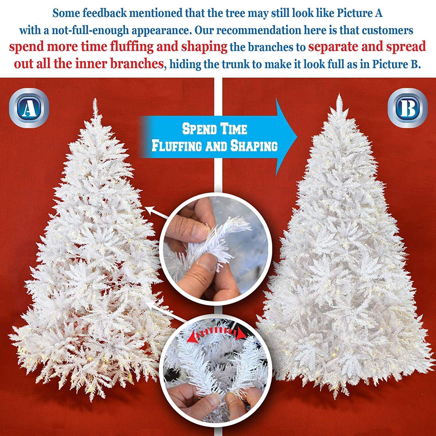Sunrise 6.5 Artificial Christmas Tree with Metal Stand Full Tree Xmas Holiday (6.5' with 650 Clear Lights and 1880 Tips) White
