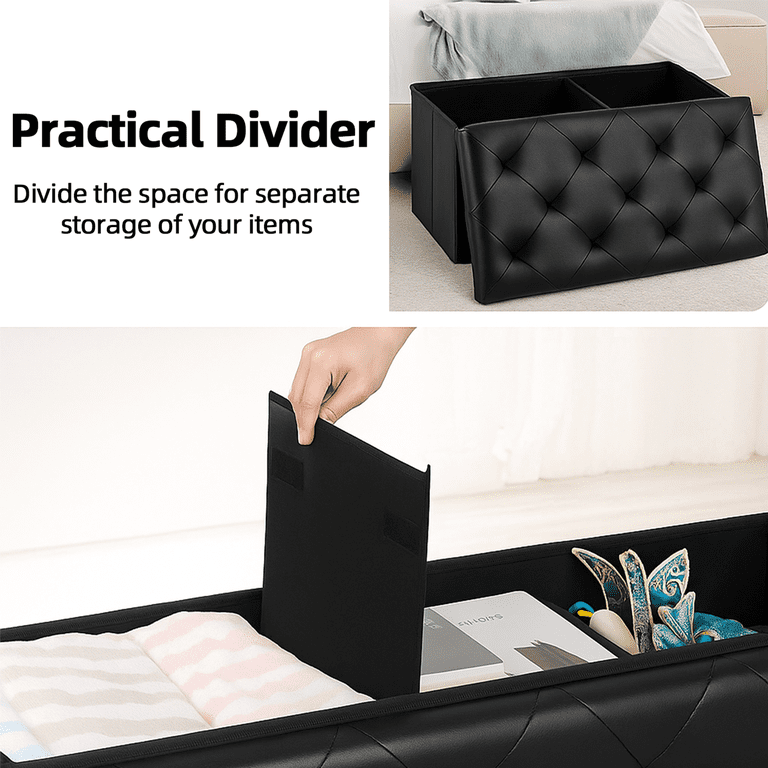 Concetta 30-Inch Storage Ottoman, Faux Leather, Black photo 8