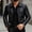 Black, variant on FRSASU Men's Vintage Stand Collar Leather Jacket Windproof Zip Pocket Casual Motorcycle Bomber Outwear Coat Brown