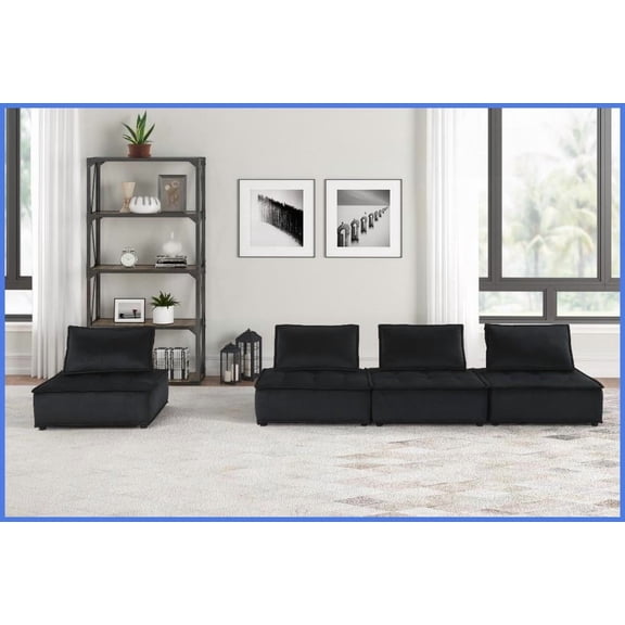 Black Velvet 120" Modular Sofa - 4-Piece Modern Sectional for Living Room with Tufted Seats