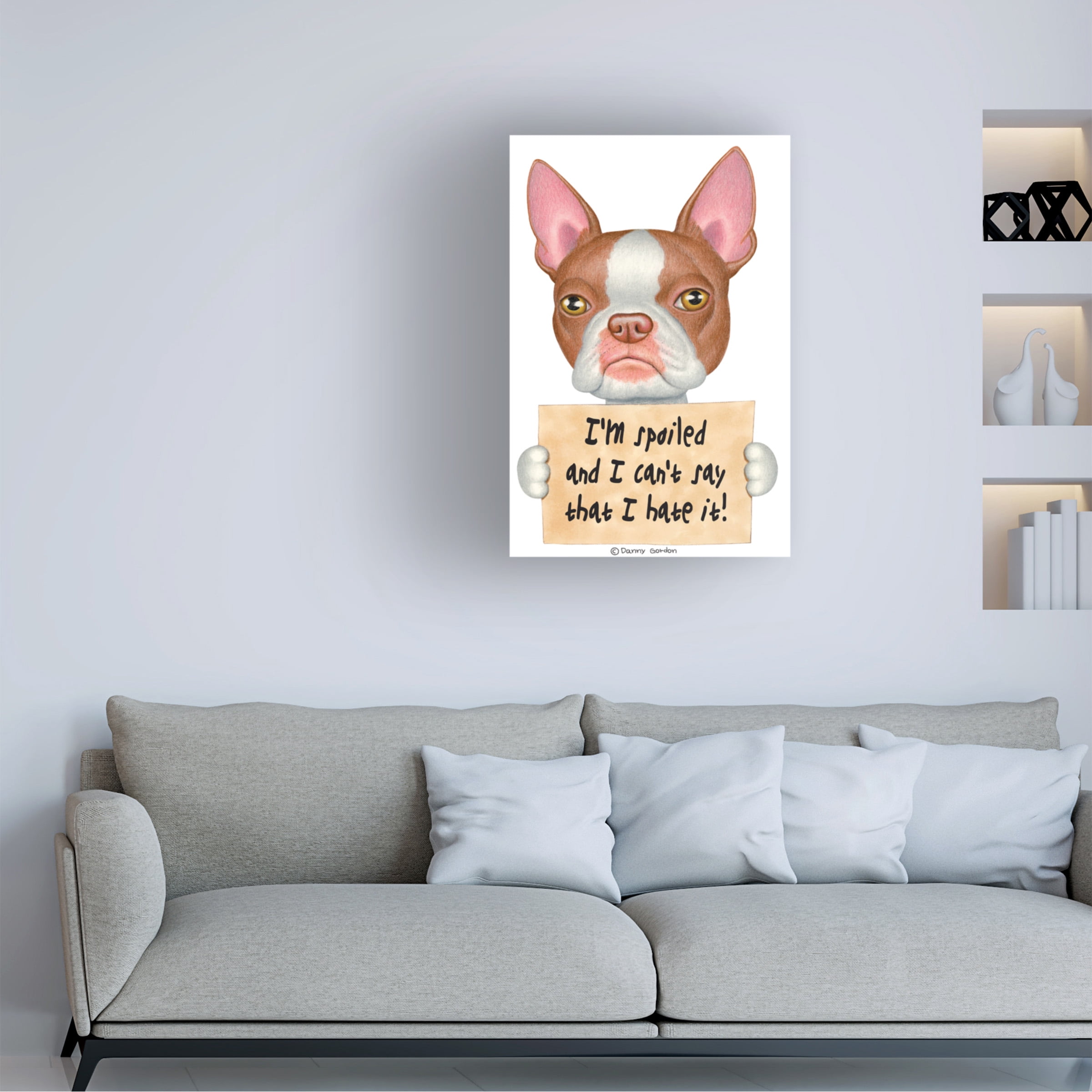 Danny Gordon Art 'Red Boston Terrier with Sign' Canvas Art